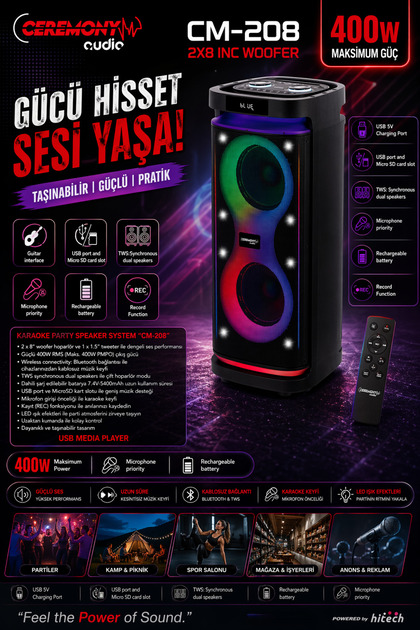 ceremony audio | CM-208 | Taşınabilir Bluetooth Parti Hoparlör