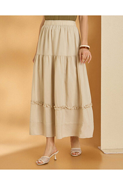 Women Beige Tiered Skirt
