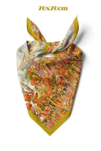 Süsen Bahçesi Koyu Hardal Desen 70*70cm Bandana/Fular