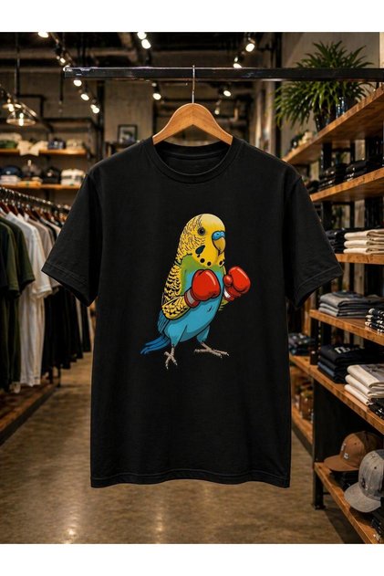 Boxing Lovebird Printed 100% Cotton Oversize Loose Regular Fit Crew Neck T-Shirt