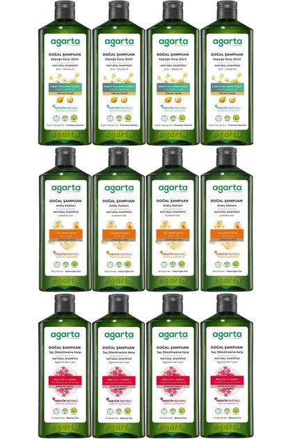 Natural Shampoo 400 ml Anti-Dandruff - Juniper Tar, Keratin - Hair Loss (12-Piece Mixed Set)