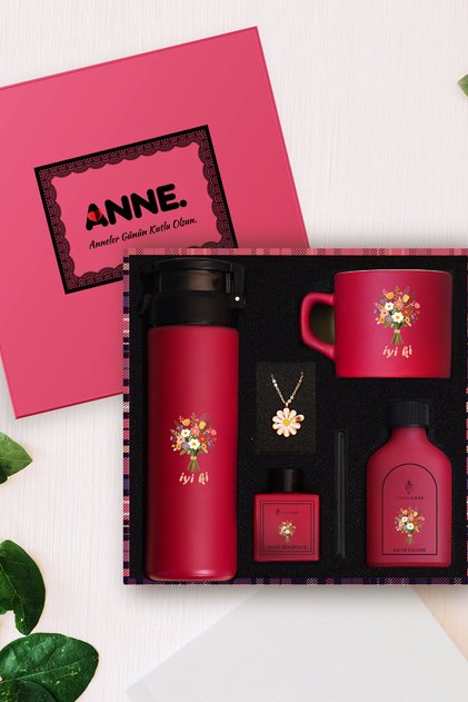 Premium Anneler Günü Hediye Kutusu – Cam Suluk, Fincan, Kolye, Koku Seti - Özel Kutu