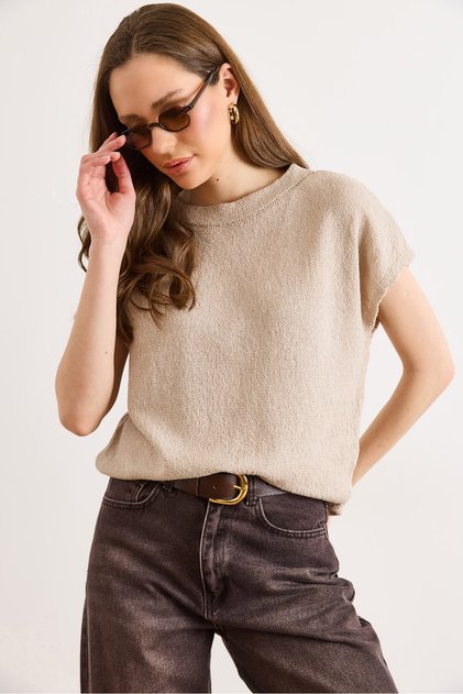 Women's Stone Wide Collar Bat Seasonal Knitwear Blouse Blz-19003248