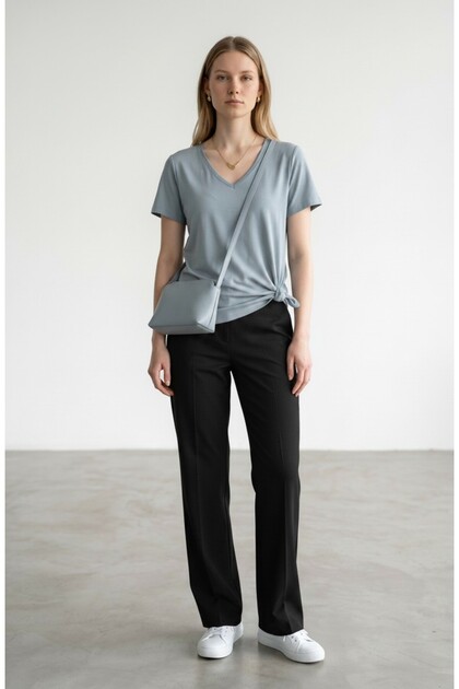 Women's Smoke Gray V-Neck Regular T-Shirt