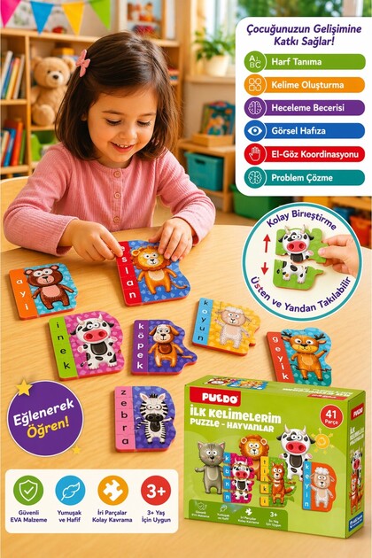 Puedo My First Words Eva Puzzle Animals 41 Pieces Educational 3+ Kids Toy Set
