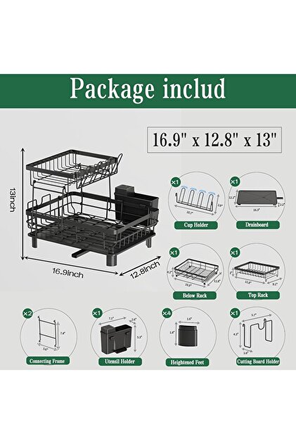 Dish Drainer Organizer Rack, Over-the-Sink Drain Rack All-in-One, for Plates, Cups, Cutting Board, and Knife Rack