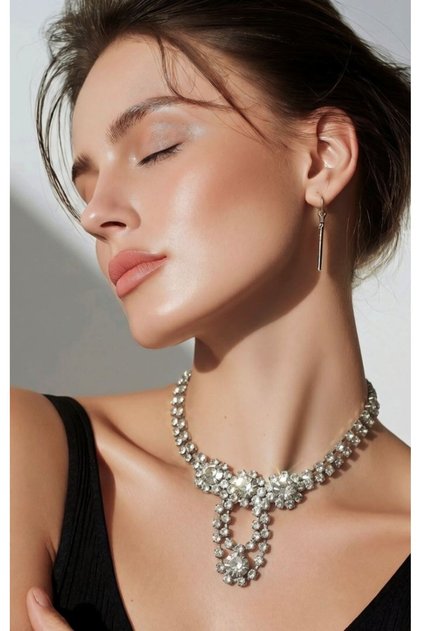 Silver Color Luxury Shiny Flashy Evening Dress Necklace