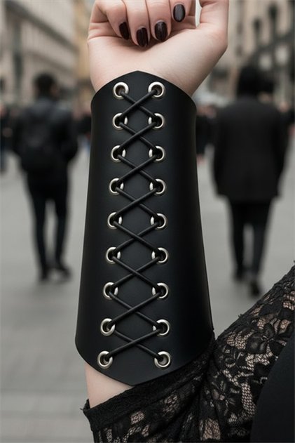 Black Leather Lace-Up Gothic Bracelet