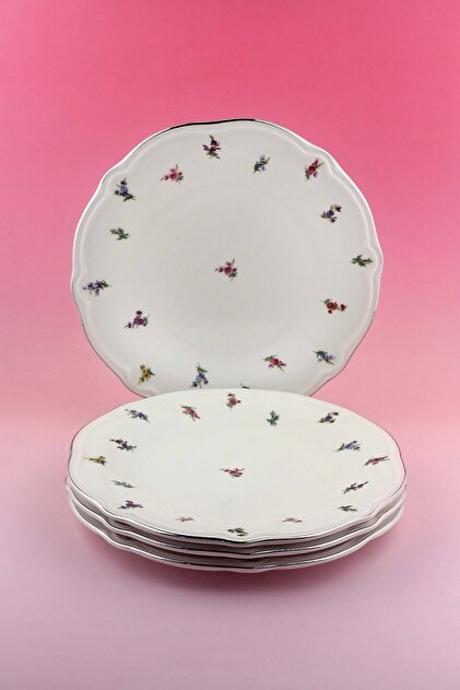 Floral Antique Silver Gilded 4 Pieces Porcelain Serving Plate