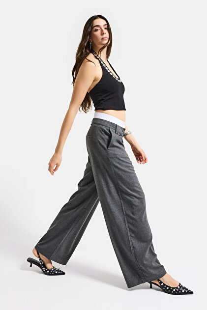it's basic Kadın Antrasit s6 Palazzo Fit Boxer Kemer Detaylı