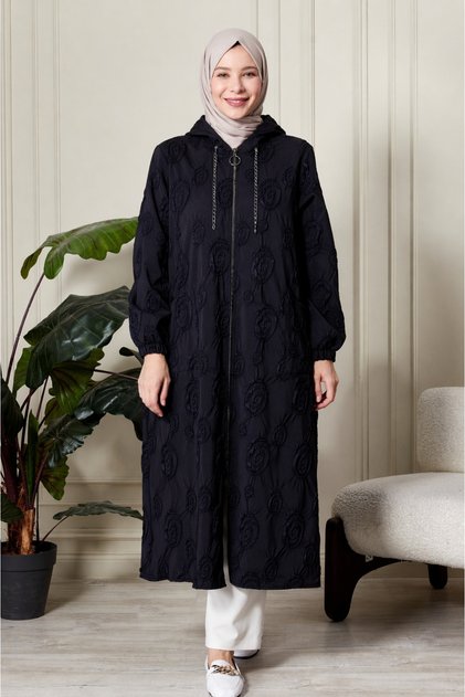 Hooded Oversized Patterned – Zippered Relaxed Fit Long Hood
