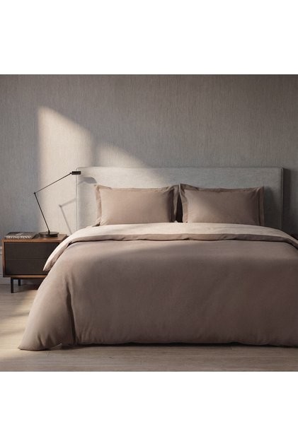 Ranforce Double Duvet Cover Set - 100% Aegean Cotton - 57 Thread Count - 2 Pillows - Brown/Beige