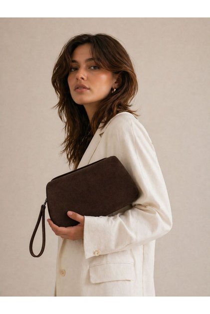 Kadın süet clutch & el çantası bilek askılı