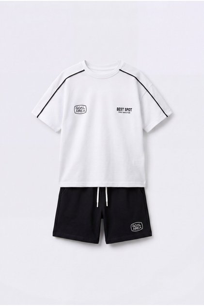 Boy's Cotton Black Shorts and T-Shirt Set