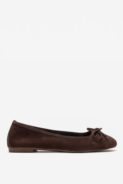 Women's Bowknot Ballerina Flats Real Leather Zy 4054 Suede Brown