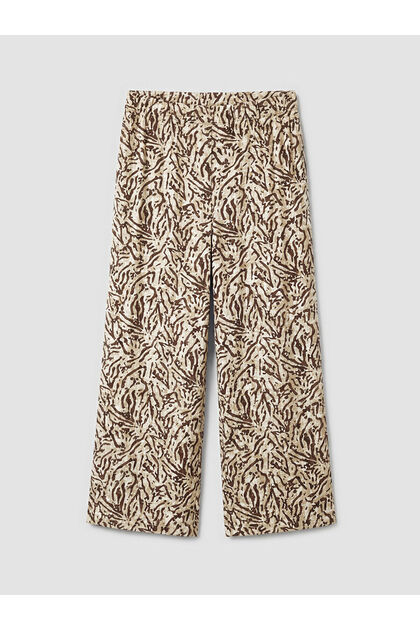 Lcw Grace Elastic Waist Patterned Wide Leg Women's Capri