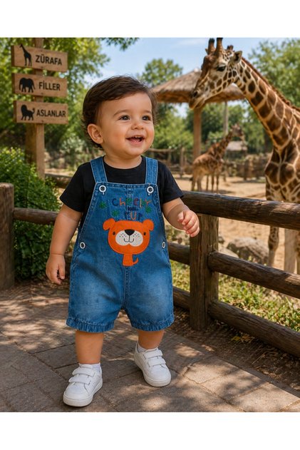 Boy Child 6-24 Months Denim Overalls Black Short-Sleeved Badi Adjustable Buttoned Suspenders (2 Pieces Overalls and Badi)