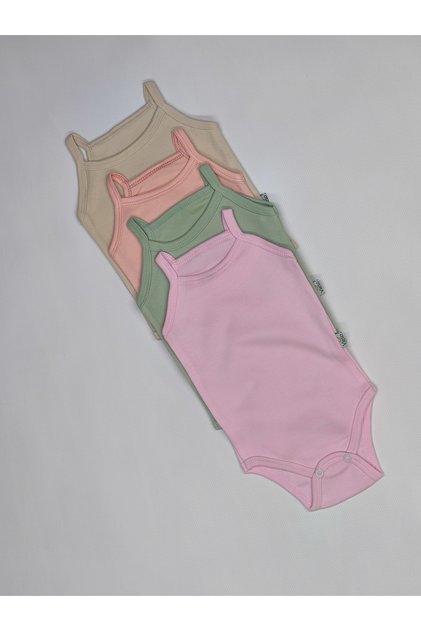 4-Piece Colorful 100% Organic Cotton Baby Bodysuit with Rope Straps and Snap Fasteners