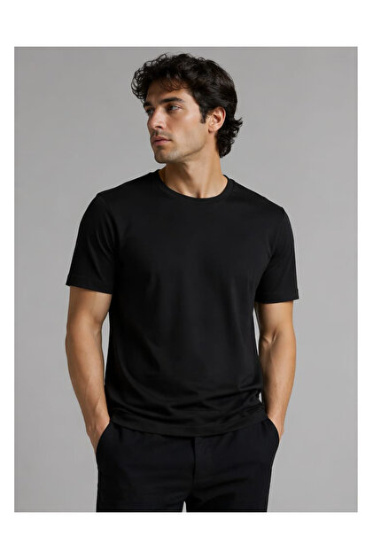 Unisex Ανδρικό/Γυναικείο Μαύρο Βαμβακερό T-Shirt με λαιμόκοψη Crew Neck Basic