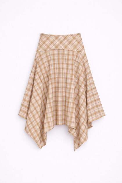Beige Asymmetrical Plaid Women's Skirt