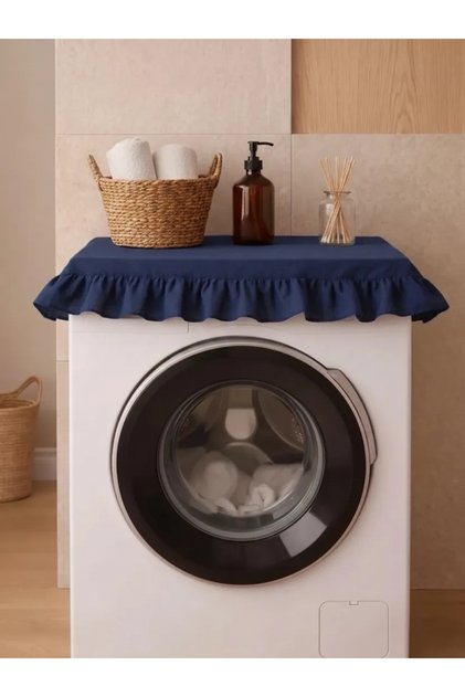 Ruffled Washing Machine Cover - Dowry Decorative Bathroom Machine Cover - Navy Blue