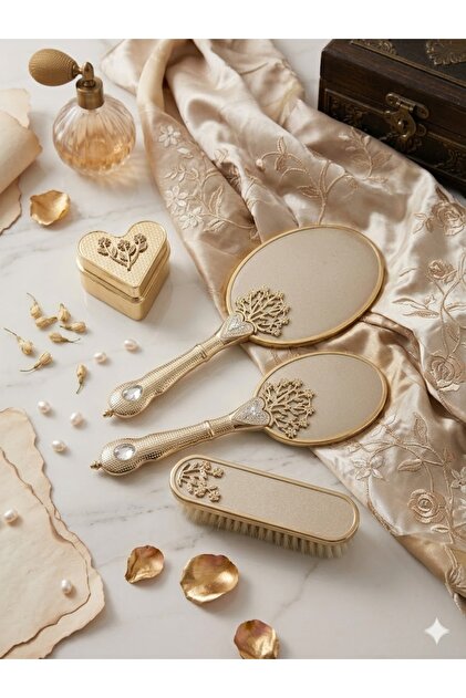 【美品】アクセサリーケース　置物　インテリア　工芸品　美術品　A2938 VK CAN MAĞAZALARI Gelin Ceyizlik Hediyelik Ayna Tarak Seti