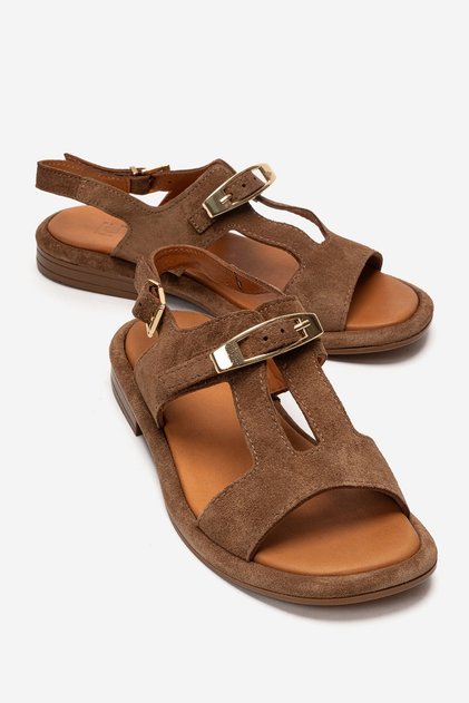 Γυναικεία σανδάλια AUREN Tan Suede από γνήσιο δέρμα με αγκράφα