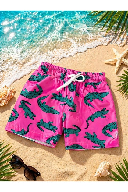 New Season Boy's Patterned Printed Waist Lace Shorts Swimwear Mesh Full / Regular Fit