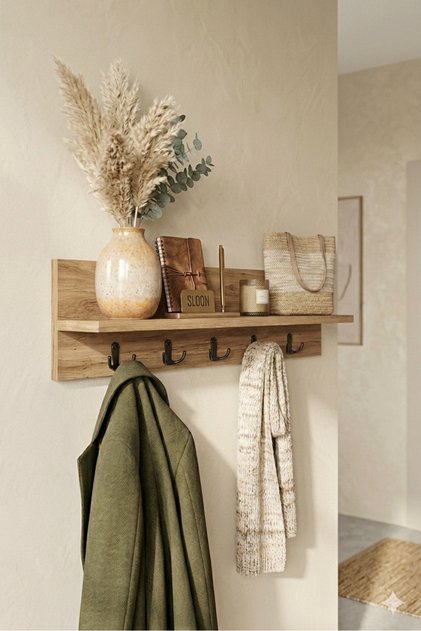 Modern Portmanto Duvar Askılığı Vestiyer Elbise Askılığı 80 Cm Çam