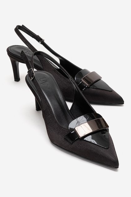 Sollenne Black Satin Buckle Women's Heeled Shoes