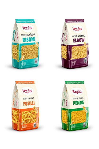 4’Lü Doğal Glutensiz Makarna Serisi Mısır&Pirinç 400 Gr (Risoni-Fusilli-Penne-Elbow)