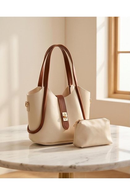Women's Shoulder Bag with Wallet and Buckle Detail