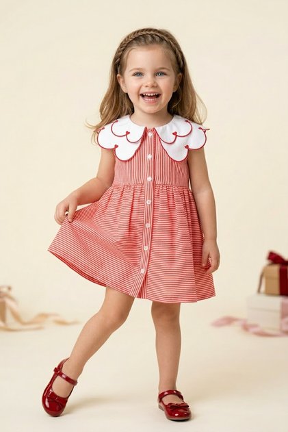 Baby Girl Girl Child Birthday Party Wedding Dress Short Sleeve Sleeveless Striped Collared Lined