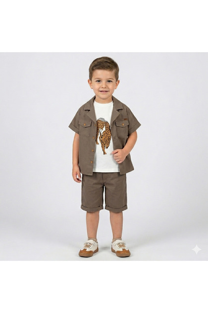 Boys' Cotton Summer Shorts, Shirt and T-Shirt 3-Piece Set