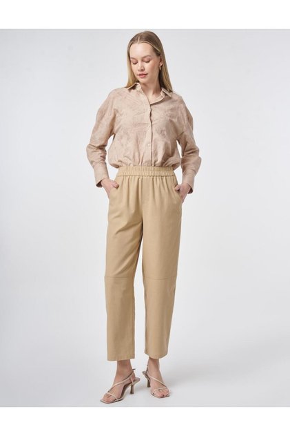 Sporty Stitched Viscose Trousers Beige