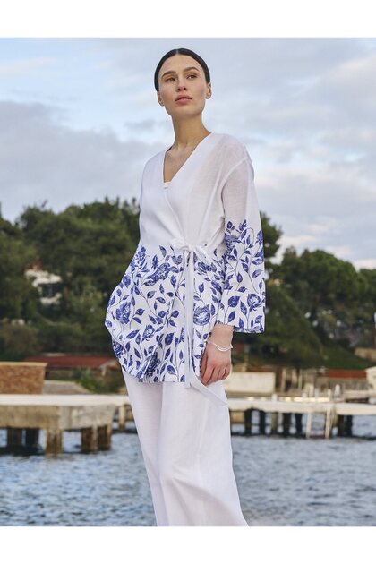 100% Cotton Double Breasted Tie-Up Double Suit in Optical White