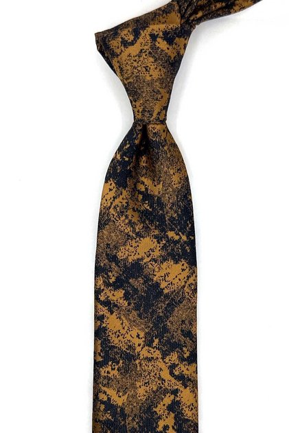 Yellow - Black Motif Pattern Slim Tie Sk8071