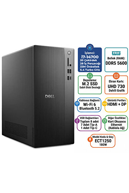 Dell Tower ECT1250 i7-14700 16GB 512GB SSD Ubuntu ECT1250-RPLS-R