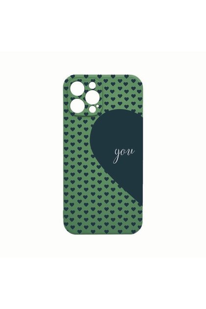 Husa din silicon, interior de catifea, Compatibila Cu Apple iPhone 12 Pro Max, Love You Autumn, Protectie camera, Green PGR 101