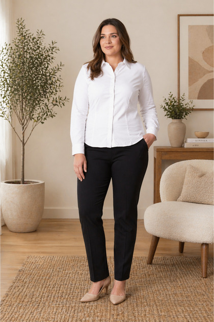 Pantaloni din țesătură crep pentru femei, mărime mare – Talie înaltă, Lycra, croială confortabilă, casual și elegantă