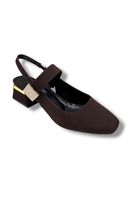 796-26 Suede Stone Fashion Buckle Short Square Heel Open Back Women's Shoes