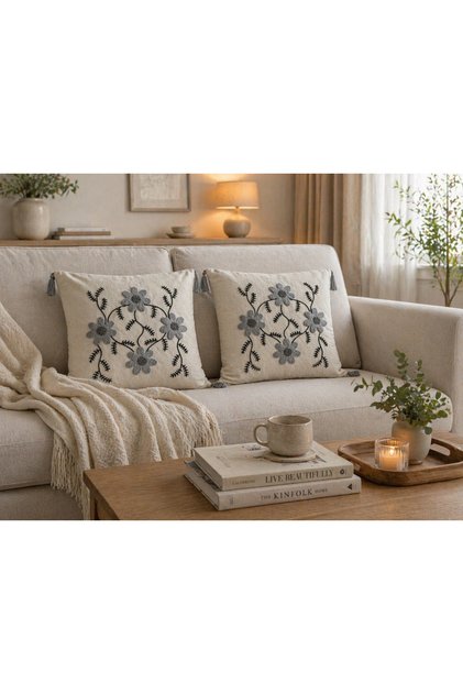 Modern Punch Embroidered 2-Piece Throw Pillow Cover 43X43 Decorative