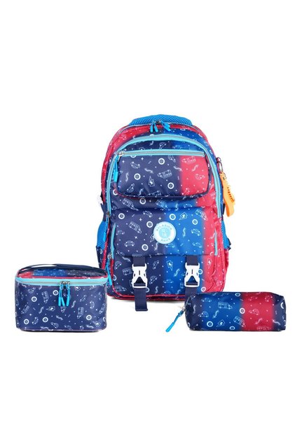 Set of 3 Primary School School Bag Backpack Set with Lunch Box and Pen Holder Navy Blue-Red 1910