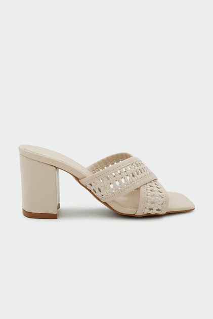 Tyler Knitted Detailed Crossed Women's Leather Heeled Slippers