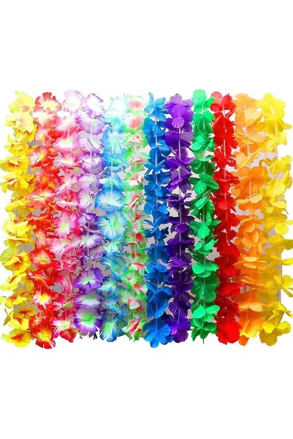 12Pcs Random Color 6/12/24Pcs Hawaiian Leis Party Flower Necklace Colorful Tropical Hawaiian Bulk Su