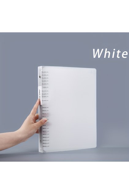 دفاتر ملاحظات بغلاف أبيض مقاس A4 مع أوراق قابلة للاستبدال مقاس A5/B5/A4 وفاصل داخلي وحلقات معدنية
