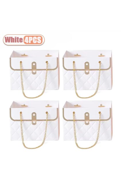As Shown White-4PCS 4/8/12/16PCS Portable Creative Handbag Flower Paper Packaging Box Bouquet Tote B