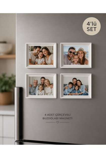 Kişiye Özel Çerçeveli Kaliteli Fotoğraf Baskı Buzdolabı Magneti 4’lü Set 65x95 mm Dikey Yatay Kullanım Fotoğraf Çerçevesi
