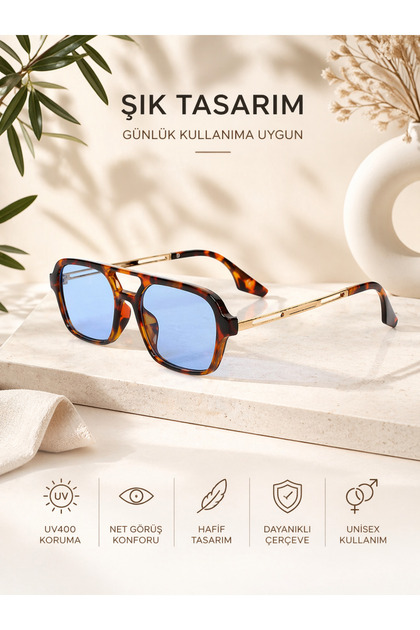 Leopard Frame Sunglasses with Blue Lenses
