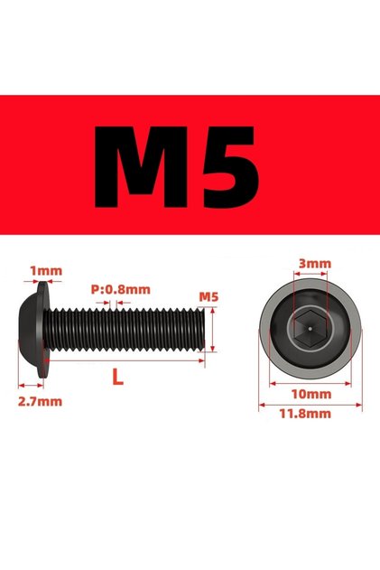 25mm E1FH-M5-10Pcs ISO7380-2 BLK 304 Stainless Steel M5 M6 Black Flange Button Head Screw With Washe